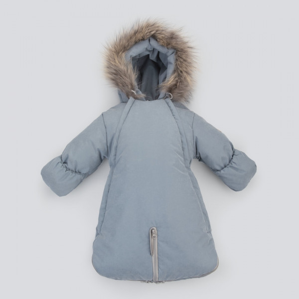 Комбинезон-трансформер "Вельвет", с опушкой Енот Серо-голубой 