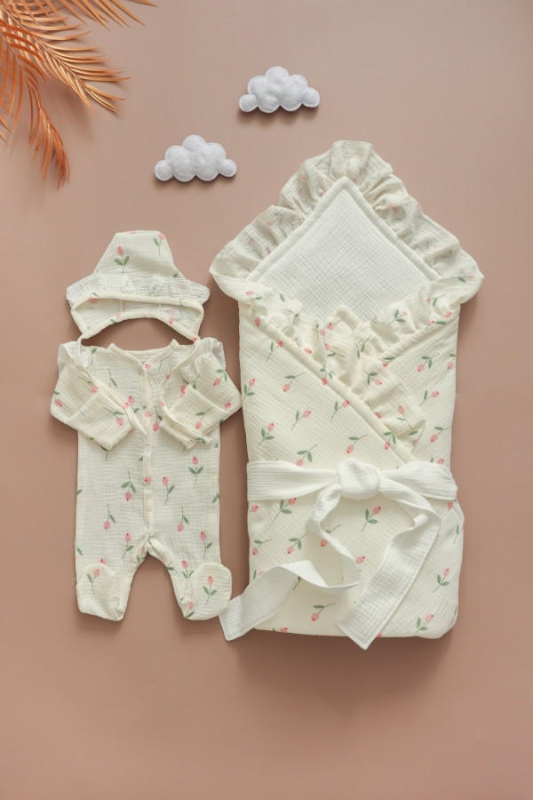   Комплект на выписку из муслина Молочно-розовый 