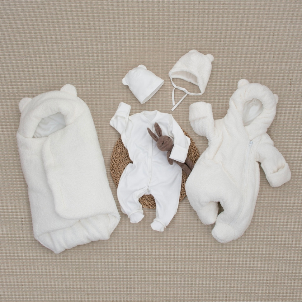Комплект на выписку 5 предметов "Пушуня", демисезонный, молоко