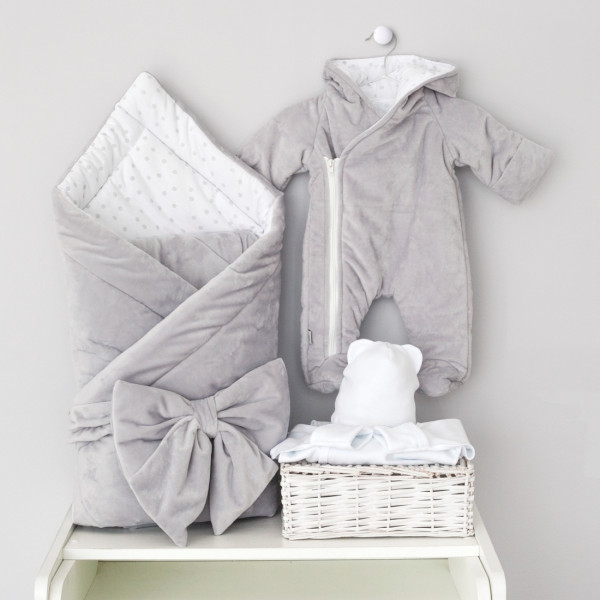 Комплект на выписку 5 предметов "Пломбир" зима Серый