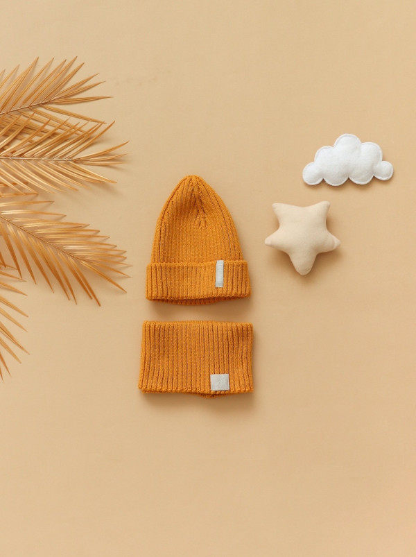 Шапочка тыковка со снудом Горчичный 