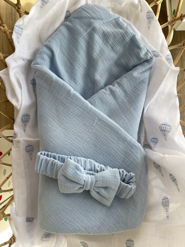 Конверт-одеяло с бантом "Жатка" Голубой 