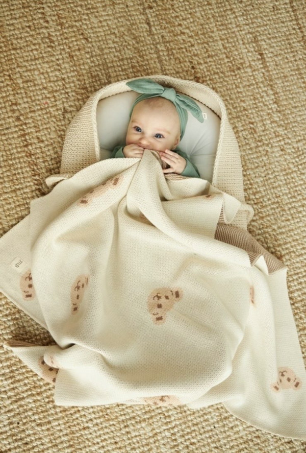 Плед мишки из 100% органического хлопка 105*85см Молочный 