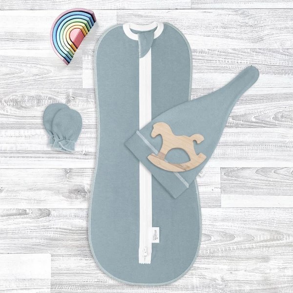 Комплект для новорожденного Mjölk Baby Blue {пеленальный кокон, шапочка, антицарапки}