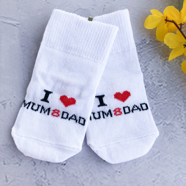 Носочки «Люблю маму и папу» Белые 0-3 мес 