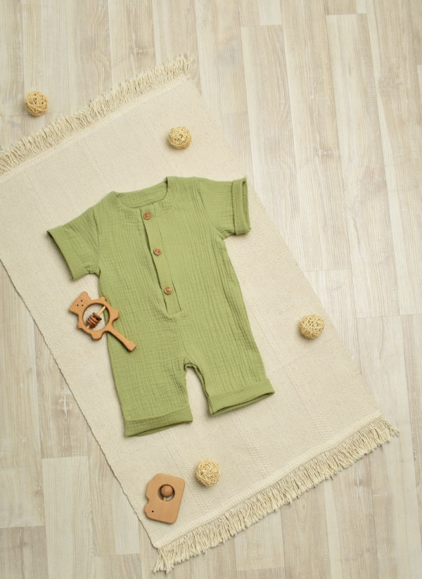 Комбинезон на пуговицах муслин Оливковый 