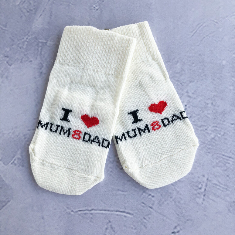 Носочки «Люблю маму и папу» Экрю 0-3 мес 