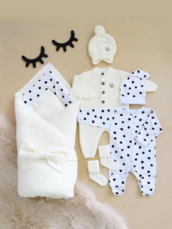 Комплект на выписку из 8-и предметов "ALPACA" молочно-черный