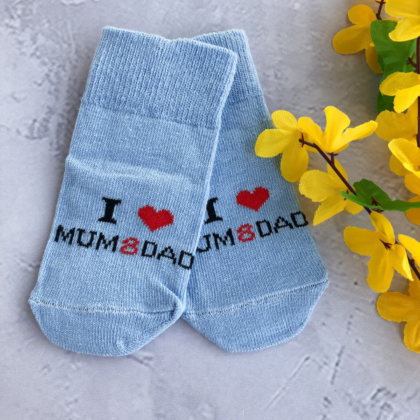 Носочки «Люблю маму и папу» Голубые 0-3 мес