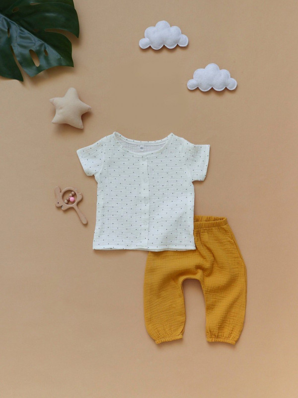 Рубашка и штанишки из муслина Горчично-молочный