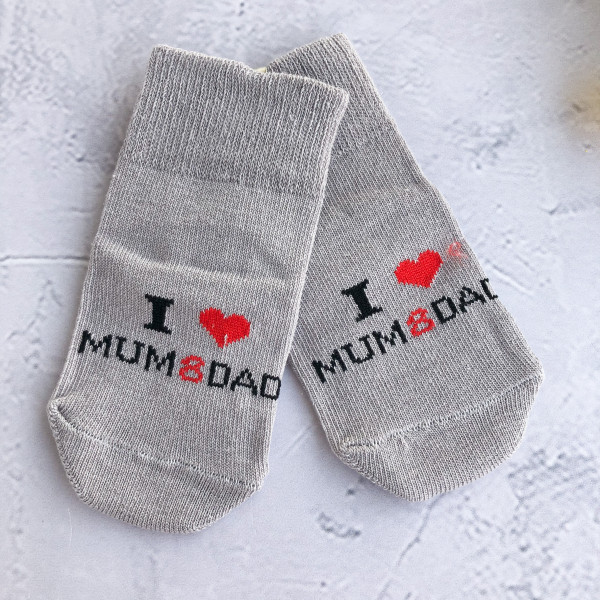 Носочки «Люблю маму и папу» Серые 0-3 мес 