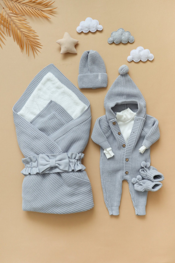 Комплект вязаный из 5-и предметов Серый 