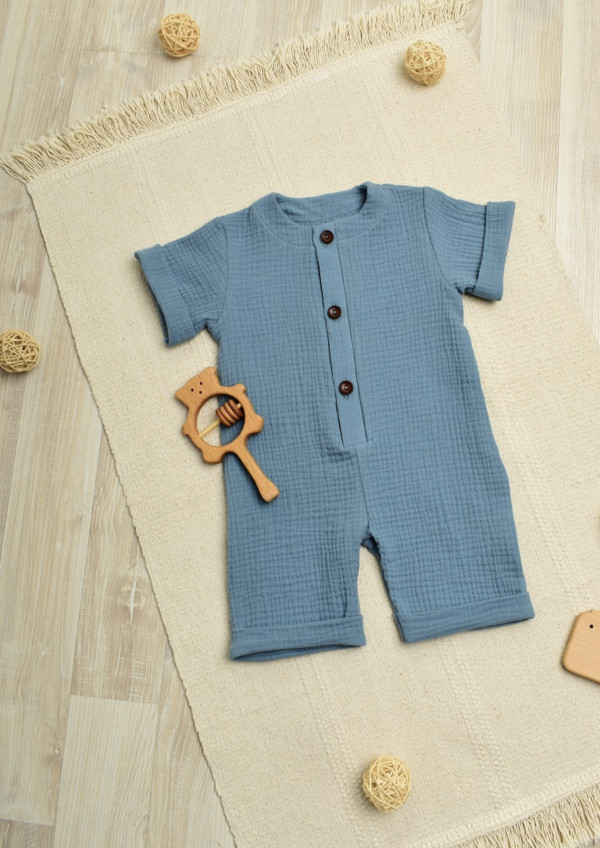  Комбинезон на пуговицах муслин Синий 