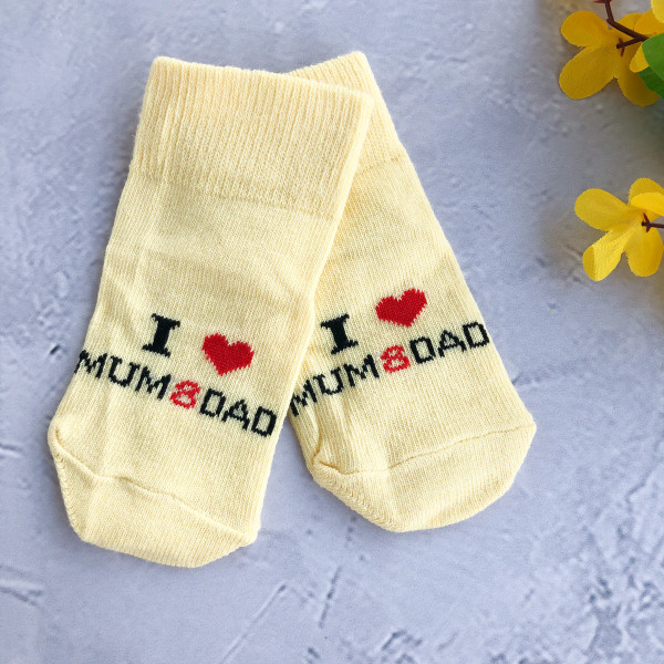 Носочки «Люблю маму и папу» Желтые 0-3 мес 