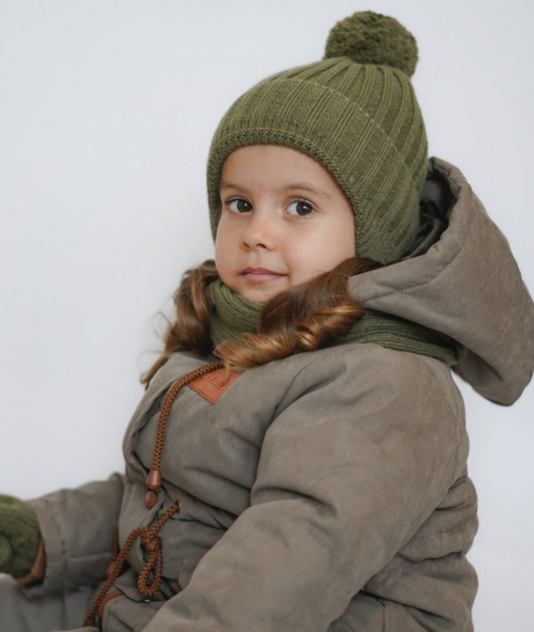 Шапка зимняя на завязках Оливка 