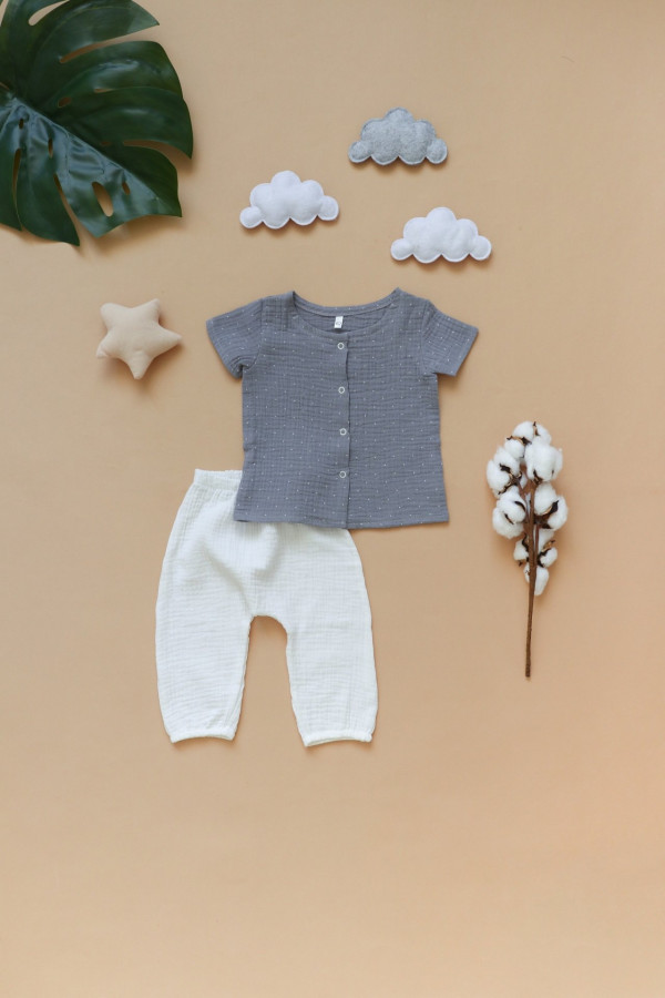 Рубашка и штанишки из муслина Серо-молочный