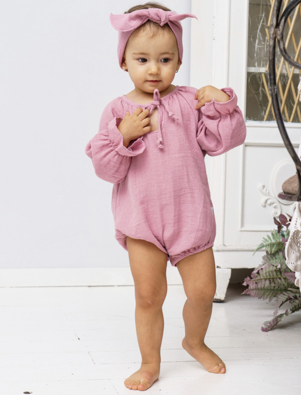 Кофточка-боди с повязкой муслин Пудра 