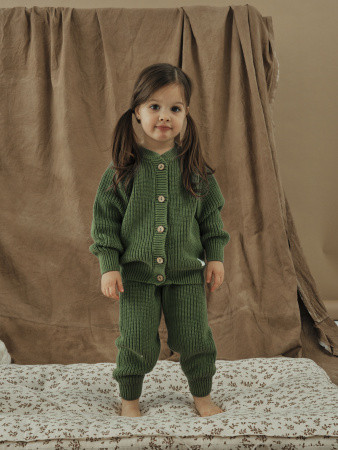  Комплект кардиган и штаны (хлопок) Оливковый 