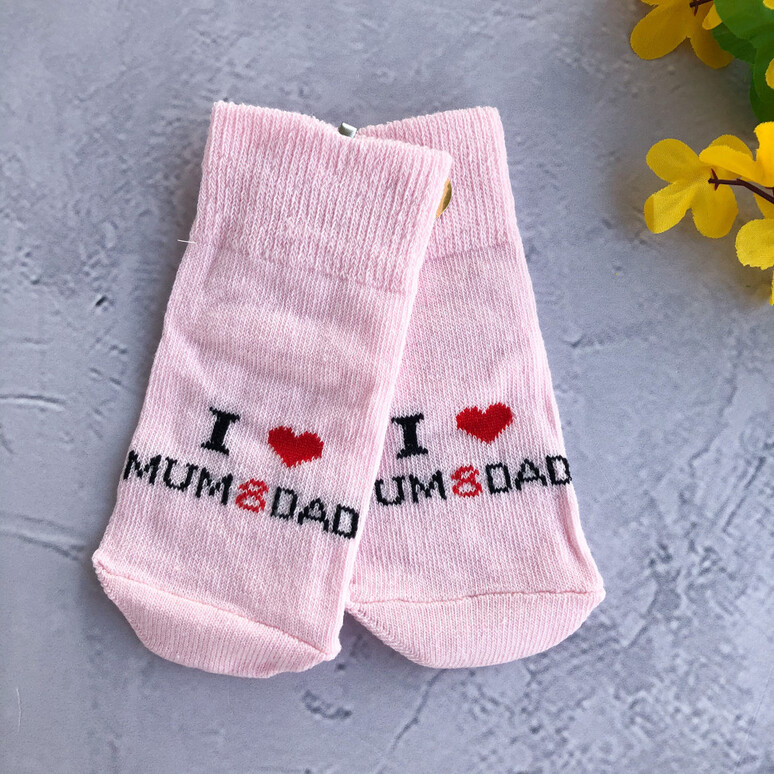 Носочки «Люблю маму и папу» Розовые 0-3 мес 