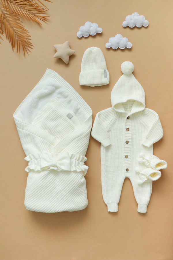 Комплект вязаный из 5-и предметов Молочный 