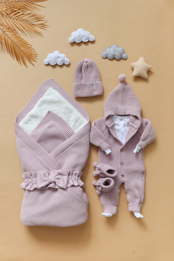 Комплект вязаный из 5-и предметов Сиреневый