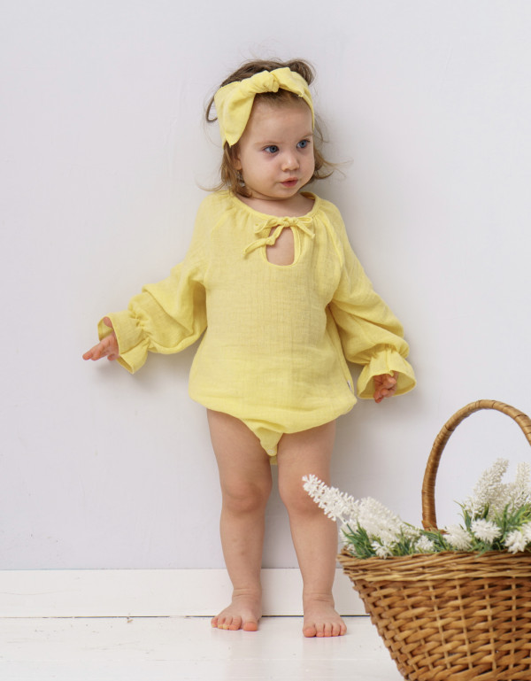 Кофточка-боди с повязкой муслин Желтый 