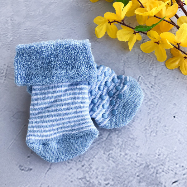 Махровые носочки полоска Голубые 0-3 мес 