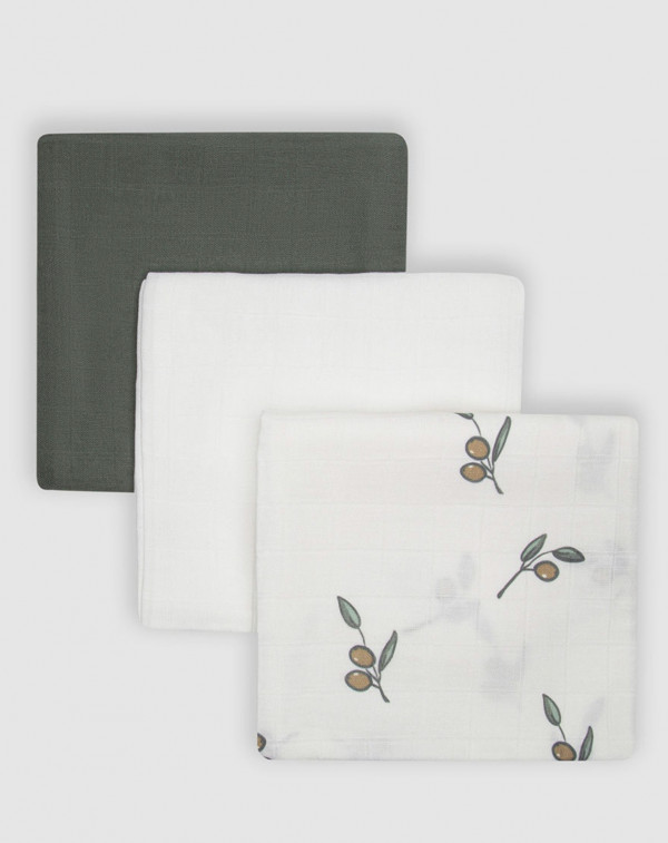 Комплект муслиновых пелёнок Оливка/Белая/Лес 80*80 см