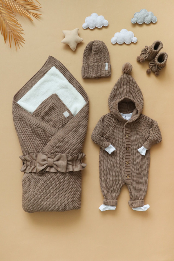 Комплект вязаный из 5-и предметов Коричневый 