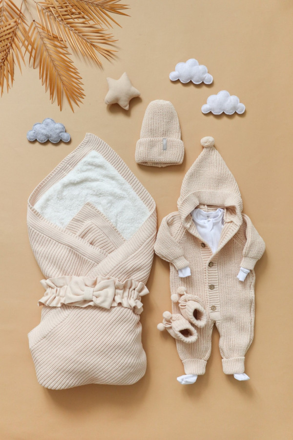 Комплект вязаный из 5-и предметов Бежевый 