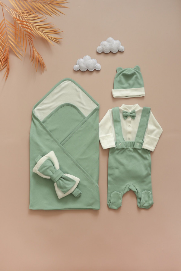 Летний комплект на выписку для мальчика Нежно-оливковый 