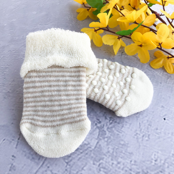 Носочки махровые полоска Бежевые 0-3 мес 