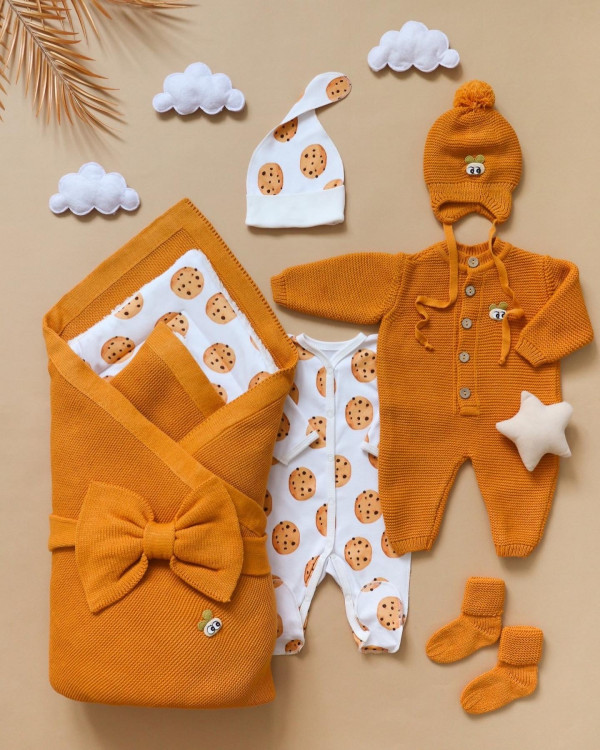 Комплект из 8-и предметов "ALPACA" на выписку Горчично-Бежевый 