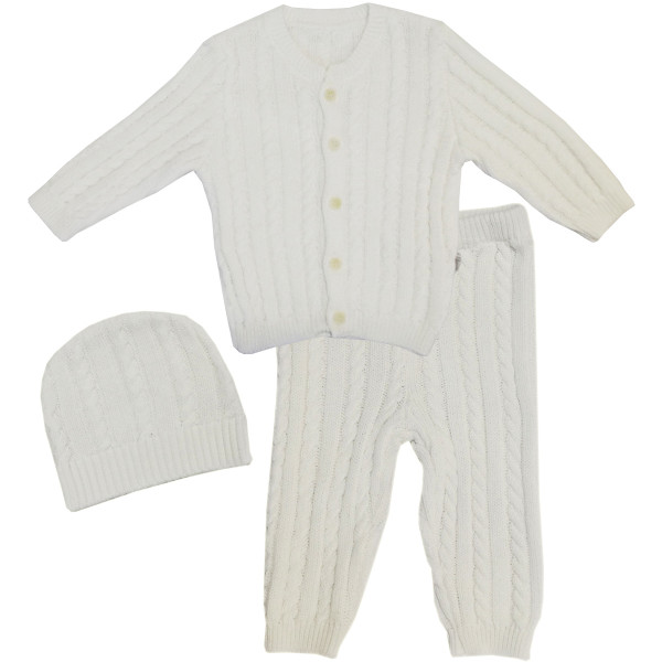 Комплект вязаный 3 пр (шапочка,кофточка,штанишки) Экрю