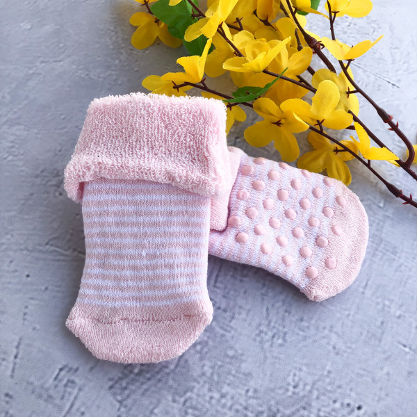 Носочки махровые полоска Розовые 0-3 мес 