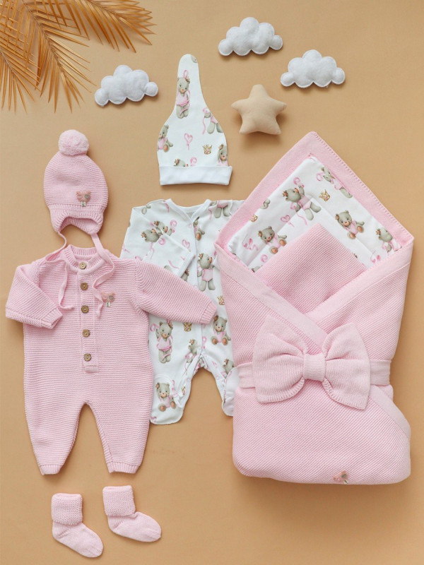 Комплект из 8-и предметов "ALPACA" на выписку нежно-розовый 