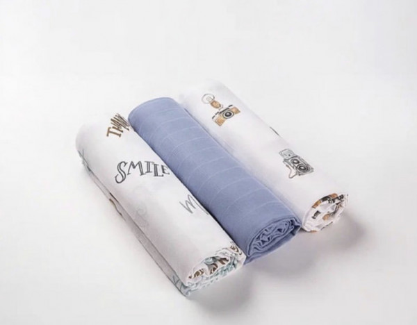 Комплект муслиновых пелёнок Камеры/Смайл/Небо 120*120 см
