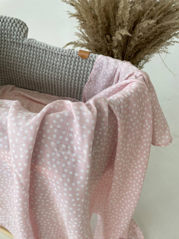 Пеленка Муслин 120х120 Розовый в белый горох