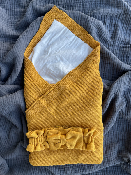 Конверт-одеяло Лапша с бантом Лето Горчичный 