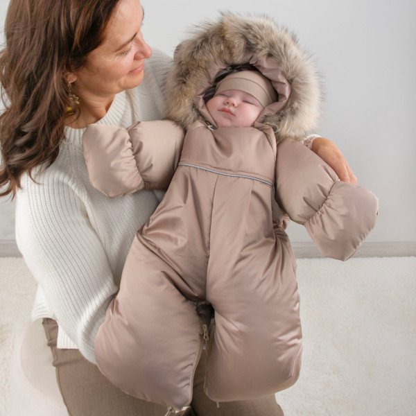 Комбинезон-трансформер "Новый Орсетто", с опушкой, с отворотами, 3 сезона, бежевый светлый