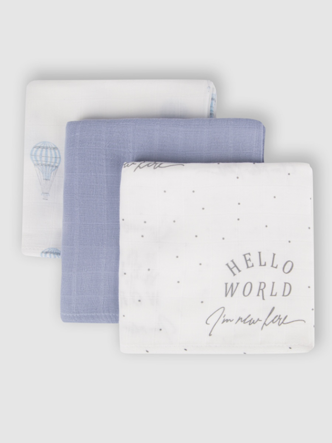 Комплект муслиновых пелёнок Воздушные шары/небо/привет мир 120*120 см