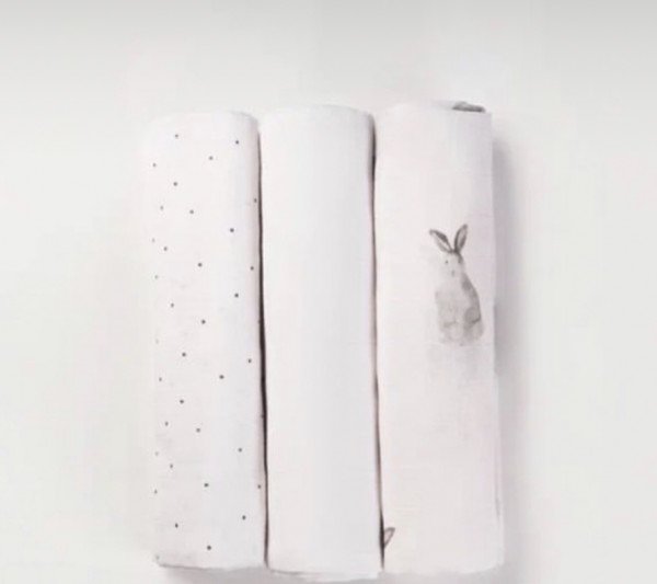 Комплект муслиновых пелёнок Кролики/Белая/Горошек 80*80 см 