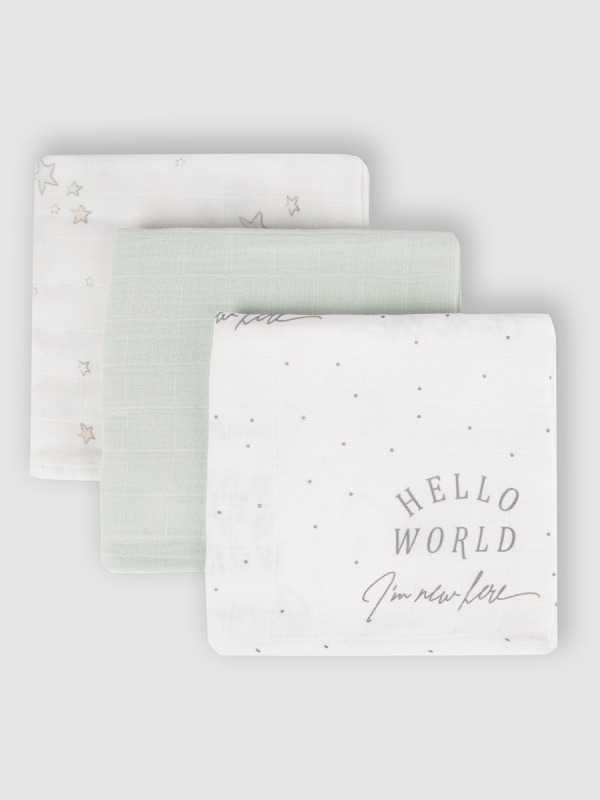  Комплект муслиновых пелёнок Звёзды/Мята/Привет мир 120*120 см
