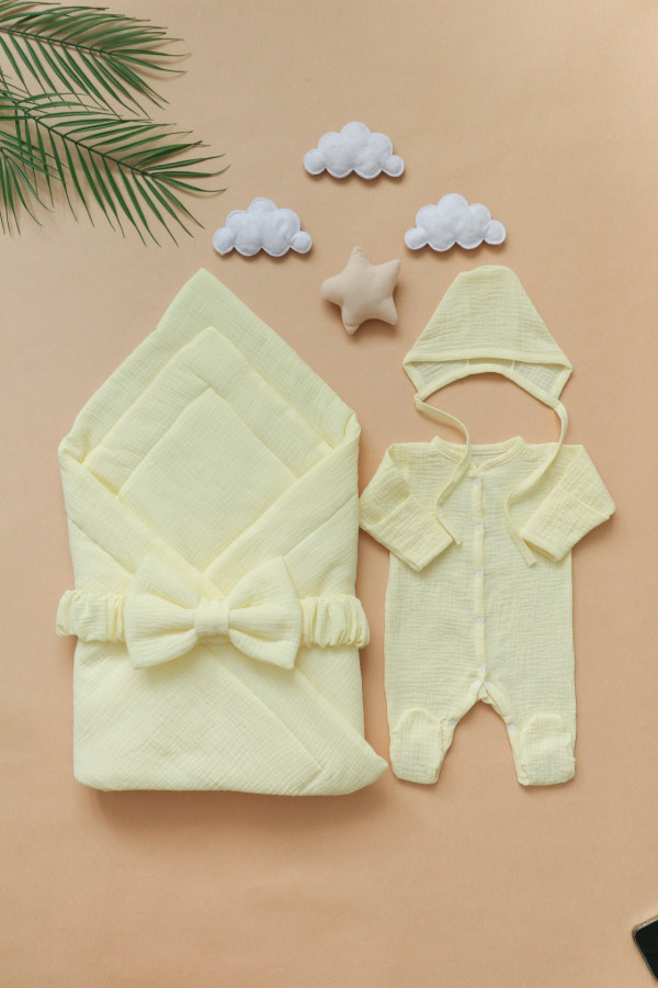 Комплект на выписку из органического муслин Лимонный 