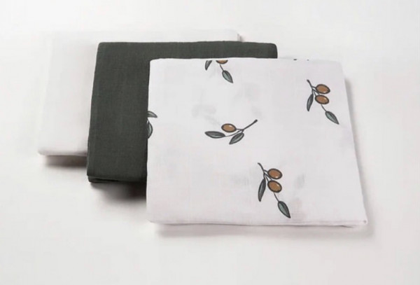 Комплект муслиновых пелёнок Оливка/Белая/Лес 120*120 см