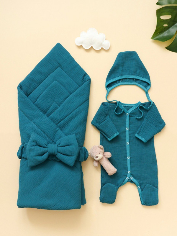 Комплект на выписку из органического муслина Петроль 