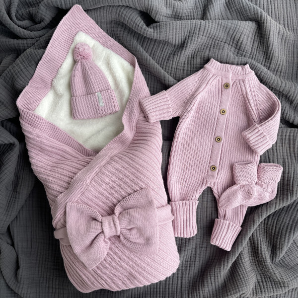 Комплект вязаный из 5-и предметов Сиреневый 