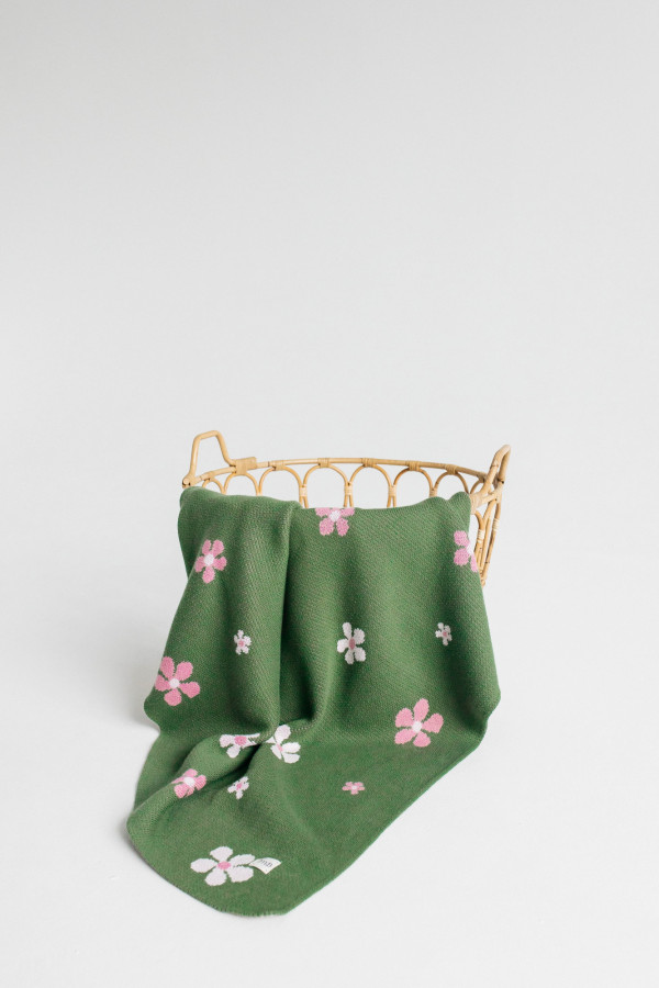 Плед цветы из 100% органического хлопка  Оливковый