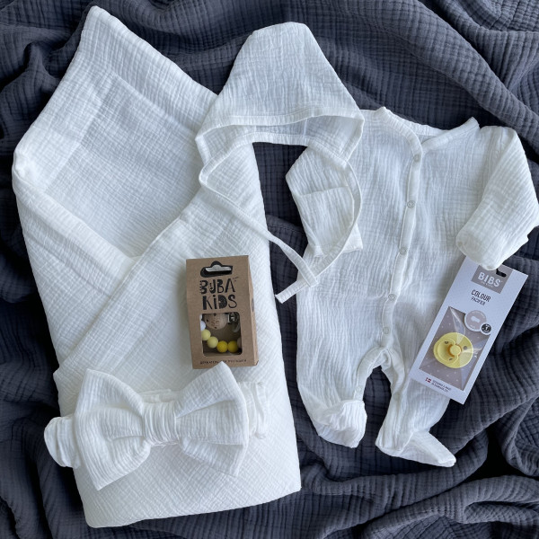 Комплект на выписку из органического муслина Молочный 