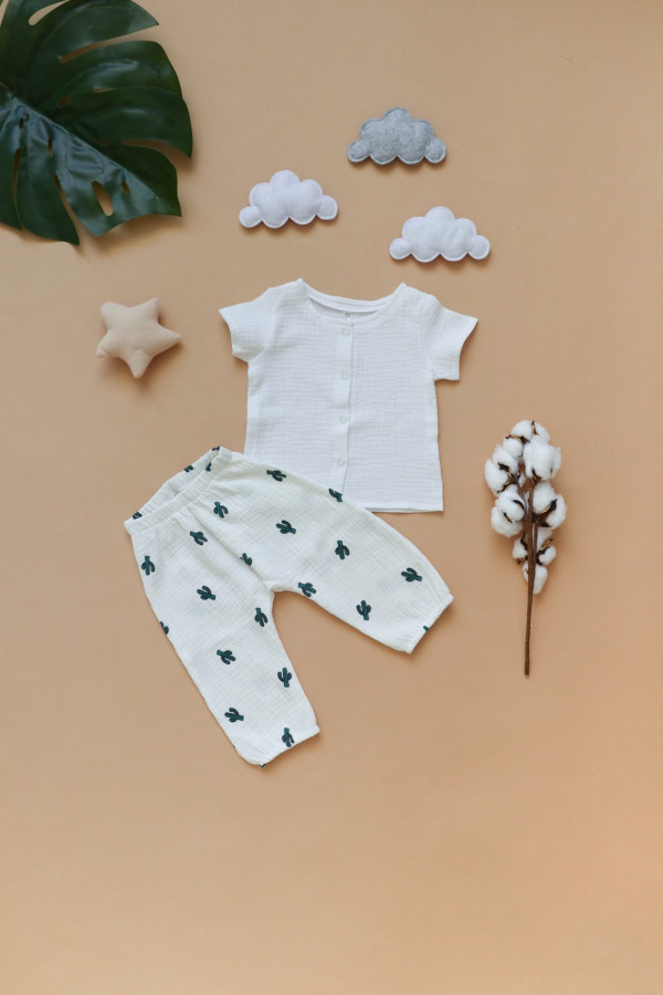 Рубашка и штанишки из муслина Молочно-зеленый 